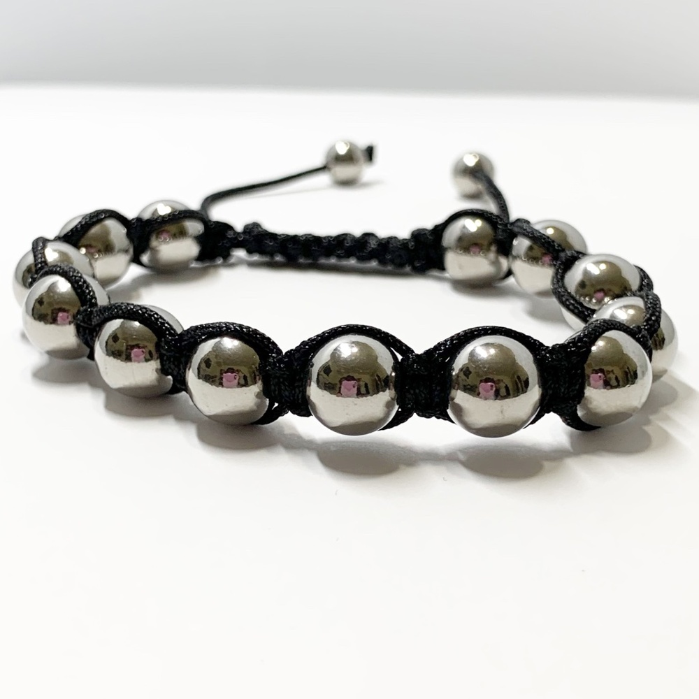 Men Silver Balls Shamballa Bracelet
